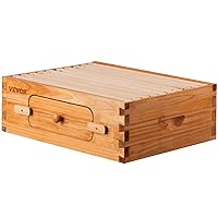 VEVOR Bee Hive Medium Super Box 100% Beeswax Coated Natural Cedar Wood Langstroth Beehive Kit with 10 Frames and Foundation Sheet and Observation Window for Beekeepers