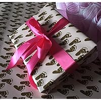 Life's Paper, Baby Gift Wrap, Brown Mini Footprints, Pink Background, 6 ft. Folded Flat, 26