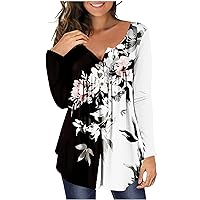 Anjikang Long Sleeve Topss for Women Hide Belly Tunic 2023 Dressy Casual Henley Blouses Fall Cute Flowy Shirts for Leggings