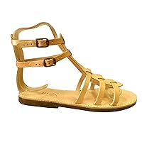 Ancient Greek Style Leather Sandals Roman Handmade Womens Shoes Gladiator Spartan ALCMENE Summer Natural Brown Colour Strappy Lace-Up Flat Flip Flops Fashion