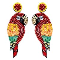 Beaded Colorful Parrot Post Earrings Handmade Parrot Earrings