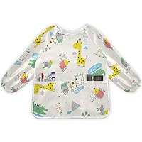 African Animal Cartoon Art Smock for Kids Waterproof Artist Painting Aprons Toddler Smock with Long Sleeves & Pockets