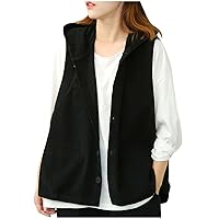 Ruziyoog Womens Corduroy Hooded Vest Vintage Sleeveless Button Down Quilted Coat Solid Loose Lightweight Gilet Jacket