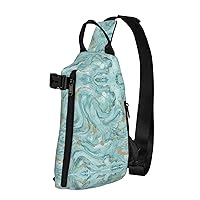 Azurite Teal And Foil Gold Oil Marble Pattern Print Cross Bag Casual Sling Backpack,Daypack For Travel,Hiking,Gym Shoulder Pack