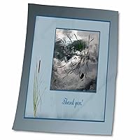 3dRose Thank You, Frog in a Pond Photo, Cattails Accent, Blue Frame - Towels (twl-286999-2)