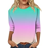 Women's Tops, 3/4 Sleeve Shirts for Women Print Graphic Tees Blouses Casual Plus Size Basic Tops Pullover