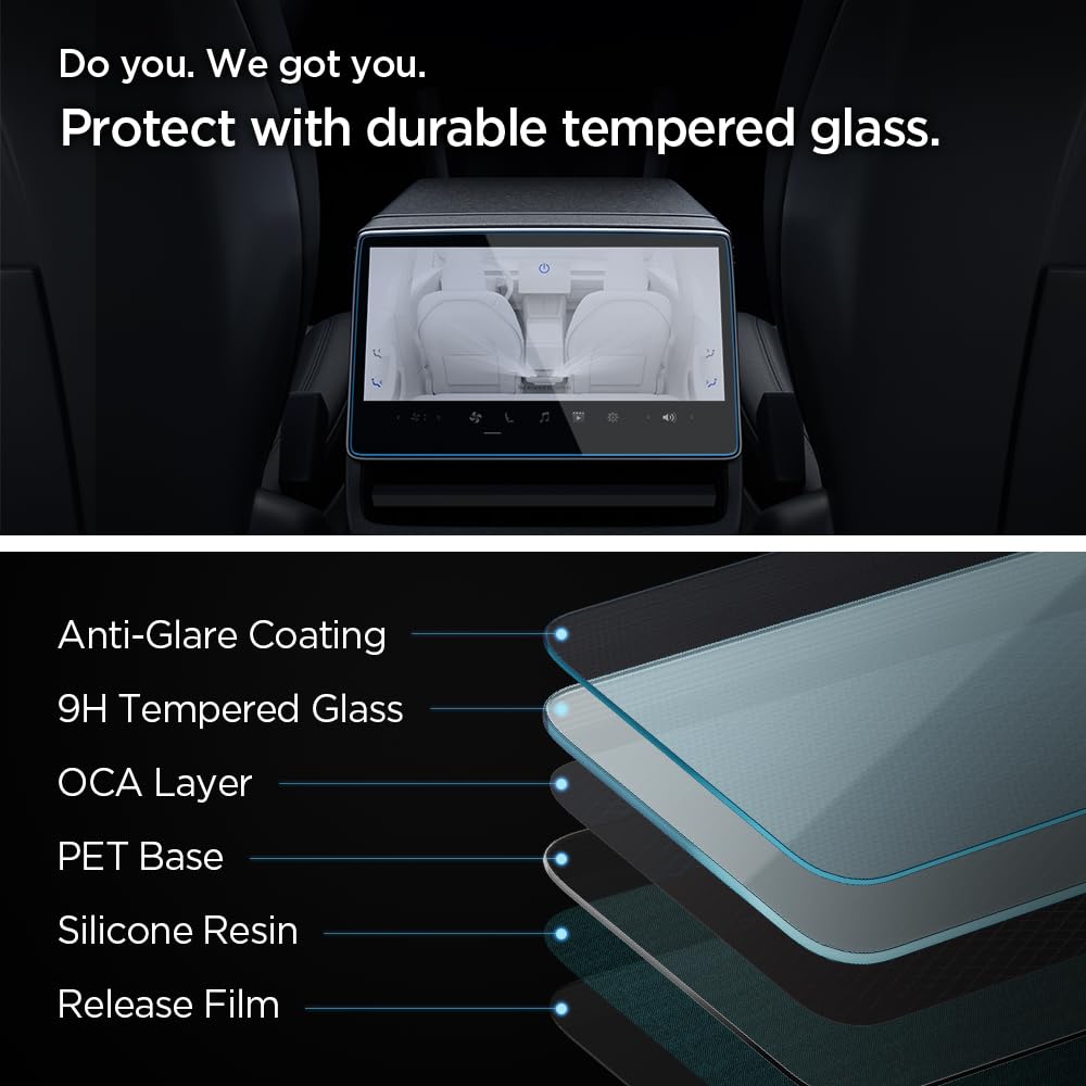 Spigen Tempered Glass Screen Protector [GlasTR Slim] designed for 2024 Tesla Model 3 8