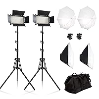 ​2 Packs Photography Studio Lighting Kit Softbox Lighting Kit LED Video Light Kit with Umbrella Diffuser Bi-Color Light 3500-5500K/Brightness Range 1-100% for Portrait & Product Shooting