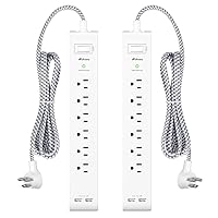 2 Pack Power Strip - 12FT Long Extension Cord, Surge Protector with 6 Outlets and 2 USB Charging Ports, Flat Plug Overload Protection, (1625W/13A/900J), Wall Mount for Home Office and Dorm, ETL Listed