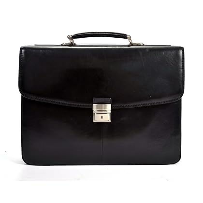 Tony Perotti Mens Italian Bull Leather Parma Classic Double Compartment Leather Laptop Briefcase