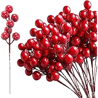 10Pcs Artificial Berries, Artificial Red Berries Stems Berry Branch Artificial for Christmas Tree Decoration Crafts Wedding Holiday Winter Home Decoration