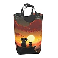 Laundry Basket Waterproof Laundry Hamper With Handles Dirty Clothes Organizer Elephant And Dog Watch The Sunset Print Protable Foldable Storage Bin Bag For Living Room Bedroom Playroom