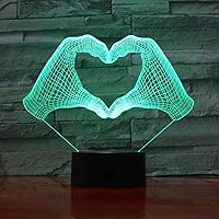 Night Light 3D Illusion Lamp Heart Gesture Desk Lights Dimmable 16 Color Changing Smart Touch, Home Bedroom Decor Lamp for Girls Boys Children Birthday New Year Festival Gifts