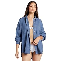 Roxy Mellow Morning Woven Top BNGO XS - Women's Fashion Casual Short Sleeve T-Shirt Cotton Shirts - Regular Fit - Lifestyle Beach Apparel