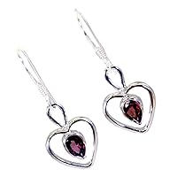 Real Garnet Earring For Women Long Hook Fashion 925 Sterling Silver Jewelry Pear Shape Birthstone January