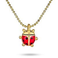 Bling Jewelry Small Red Enamel Good Luck Garden Ladybug Pendant Necklace For Women Teen Silver Or Gold Tone Plated 16 Inch Bead Chain
