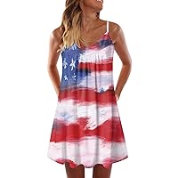 Womens Summer Dresses with Sleeves,Independence Day for Women's 4 of July Printed Boho Sundress for Women Casua