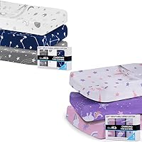 6 Pack Changing Pad Covers Bundle - Soft & Stretchy Jersey Cotton - Stars & Moon and Cute Pink & Purple Rainbow Unicorn Design