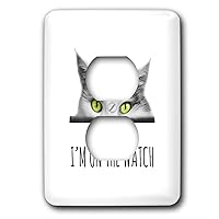 3dRose Alexis Design - Cat Eyes - Cool green eyed cat. Keep calm, I am on the watch. Funny chic gift - 2 plug outlet cover (lsp_320855_6)