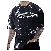 SOLY HUX Men's T Shirt Tie Dye Letter Print Short Sleeve Casual Tee Tops