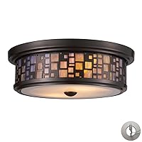 Elk Lighting Tiffany 2-Light Flush Mount in Oiled Bronze with Tea-Stained Glass - Recessed Adapter Included