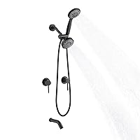 2 Handle Shower Faucet Set with Handheld Shower with Tub Spout,Tub and Shower Trim Kit with Valve, Matte Black
