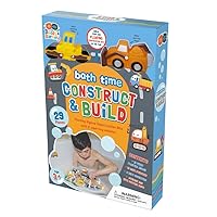 Bath Toy - Bath Time Construct & Build Activity Set for 2 3 4 5 6 7 Year Olds | 29 Pieces with Jigsaw, Digger & Bulldozer Water Squirter Toy | Handy Storage Organiser Bag Suction Cups
