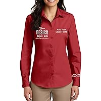 INK STITCH Women LW100 Custom Personalized Embroidery Add Logo Texts Easy Care Long Sleeve Dress Buttondown Shirts