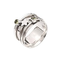 Star Design Peridot Gemstone Silver Spinner Spinning Ring Beautyful Statement Ring