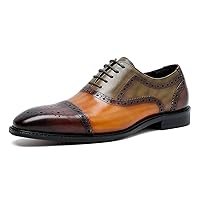 Men's Oxford Brogue Elegant Evening Business Wedding Derby Plain Toe Lace-up Classic Genuine Leather Casual Formal Shoes