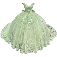 XYAYE Puffy Lace Quinceanera Dresses Tulle Sweet 15 16 Dresses Off Shoulder Ball Gown for Women