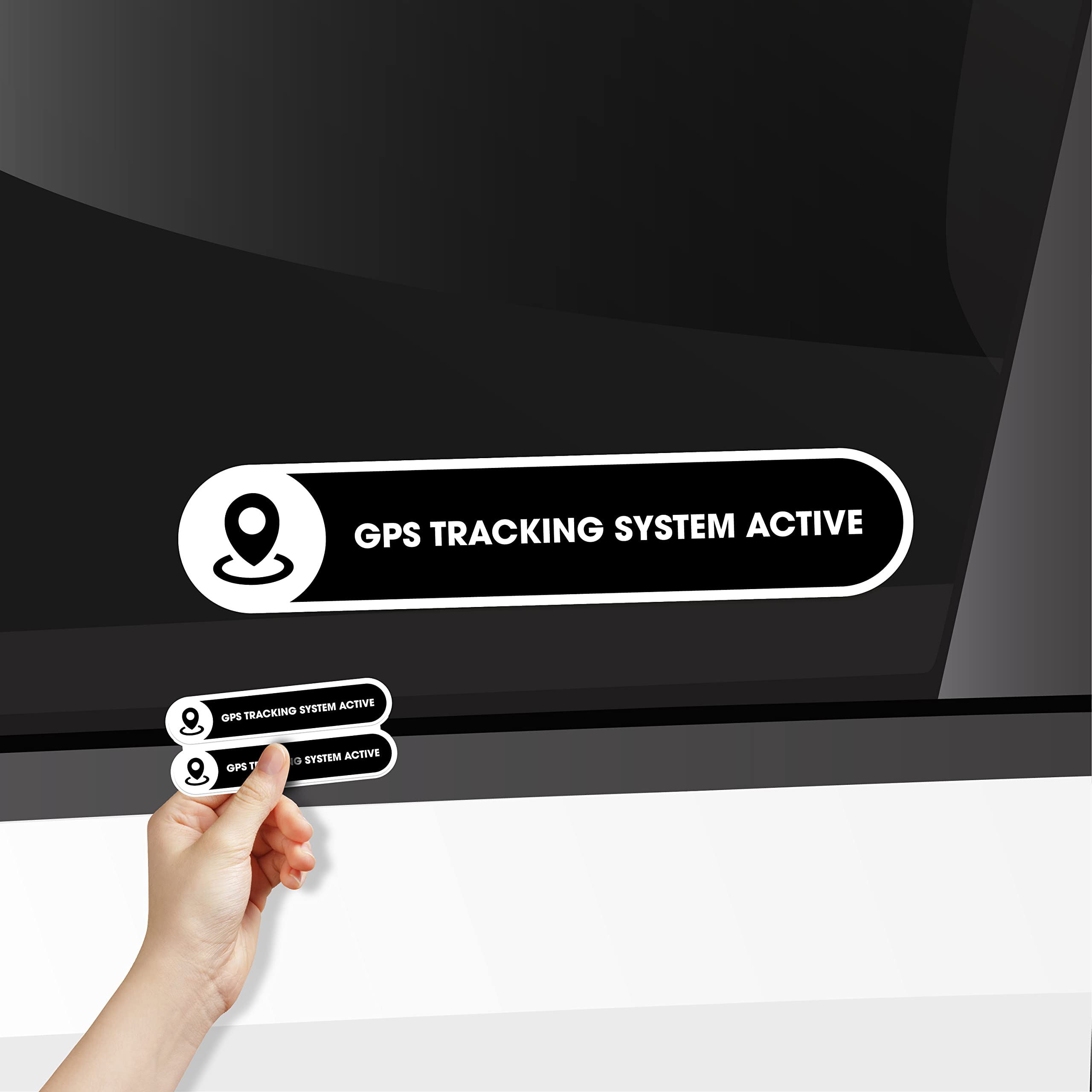 Small 2 Pack GPS Tracking System Sticker | GPS Active Sign for Cars | Car Window Sticker Sign | Black Glossy 5x1 Inches Waterproof Vinyl Sticker | Tracking System in Use | Anti Theft Security Sticker