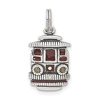 925 Sterling Silver Solid Polished Oxidized Open back Textured back Maroon Enameled Trolley Charm Pendant Necklace Measures 22.2x11.3mm Wide 3.9mm Thick Jewelry for Women