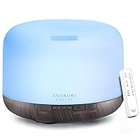 ASAKUKI 500ml Premium, Essential Oil Diffuser with Remote Control, 5 in 1 Ultrasonic Aromatherapy Fragrant Oil Humidifier Vaporizer, Timer and Auto-Off Safety Switch Brown