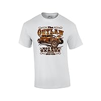 Hot Rod Classic Cars T-Shirt The Outlaw Garage Genuine Stolen Parts Vintage Vehicles Tee Mechanic Car Enthusiast Racing -White-XL