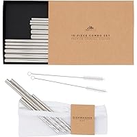 A Bar Above Drinking Straws Cocktail Combo - Metal Straws for Home Bars - Stainless Steel Straws with Cleaning Tool & Dishwasher Bag - Cocktail Straws Metal - Short, Long, Narrow, & Wide Straws, 20Pcs
