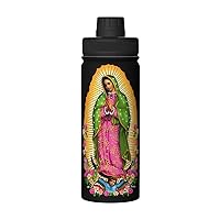 Virgen De Guadalupe Virgin Mary Flowers 18 Oz Sports Insulated Kettle Stainless Steel Travel Mug Double Wall Insulated Thermos Insulation Water Bottle