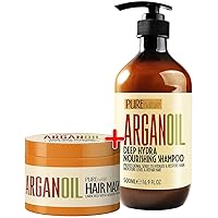 Moroccan Argan Oil Shampoo and Hair Mask SLS Free Sulfate Free, for Damaged, Dry, Curly or Frizzy Hair - Thickening for Fine/Thin Hair, Good for Color and Keratin Treated Hair