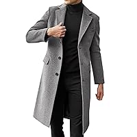 Mens Single Breasted Trench Coat Winter Wool Blend Pea Coat Oversized Warm Lapel Work Business Jacket Outerwear