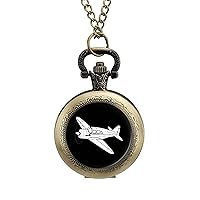 Airplane Quartz Pocket Watch Vintage Necklace Watches With Chain For Men Women coppery-style
