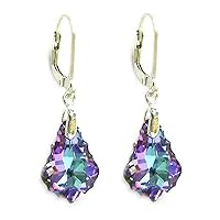 Vitrial Light Purple Sterling Silver Leverback Dangle Earrings made with Austrian