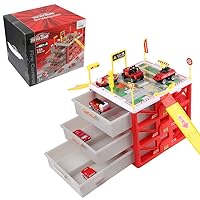 Fire Station Parking Lot Toy Car Garage Play Set Die Cast Vehicle Storage Box