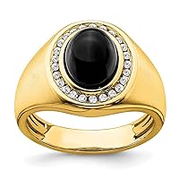 14k Gold Lab Grown Diamond and Oval Simulated Onyx Mens Ring Size 10.00 Jewelry for Men