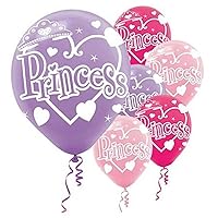 Amscan Sparkling Princess White Printed Birthday Party Latex Balloons Decoration (6 Pack), 12