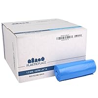 Plasticplace 12-16 Gallon Recycling Trash Bags │1.2 Mil │ Blue Garbage Bags │ 24” x 31” (250 Count)
