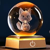 80mm Cat Lover Gifts for Women 3D Cat Holding Rose Night Light Cat Crystal Ball Decor Kitten Holding Rose Collectibles Stuff for Room Decor with Colorful Light Base