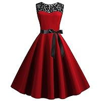 Women's Boatneck Sleeveless Swing Vintage 1950s Cocktail Dress Lace Retro Flared A-Line Tea Party Dresses New