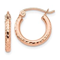 14k Rose Gold Light Weight Sparkle Cut Hoop Earrings Measures 13mm long 2mm Thick Jewelry for Women