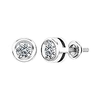 0.25-2.00 Carat Round Lab Grown White Diamond or Cubic Zirconia Elegant Solitaire Bezel Set Stud Earrings for Women in 925 Sterling Silver