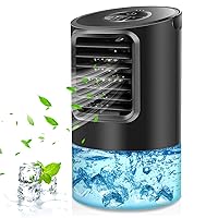 Portable Air Conditioner Fan, Personal Mini Evaporative Air Cooler Desk Humidifier Misting Fan with Handle, 7 Colors LED Lights, 3 Speeds, Super Quiet for Home, Office, Room, Dorm